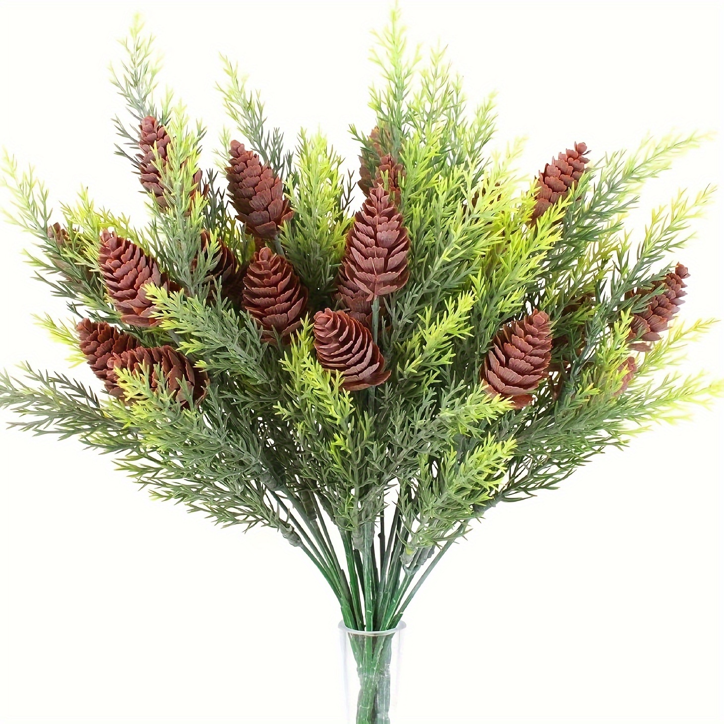 

4-pack Artificial Pine Cones & Branches, Greenery Christmas Decor, Plastic Faux Plant For Home/kitchen, Suitable For Christmas/thanksgiving, Tabletop Display, No Vase Included