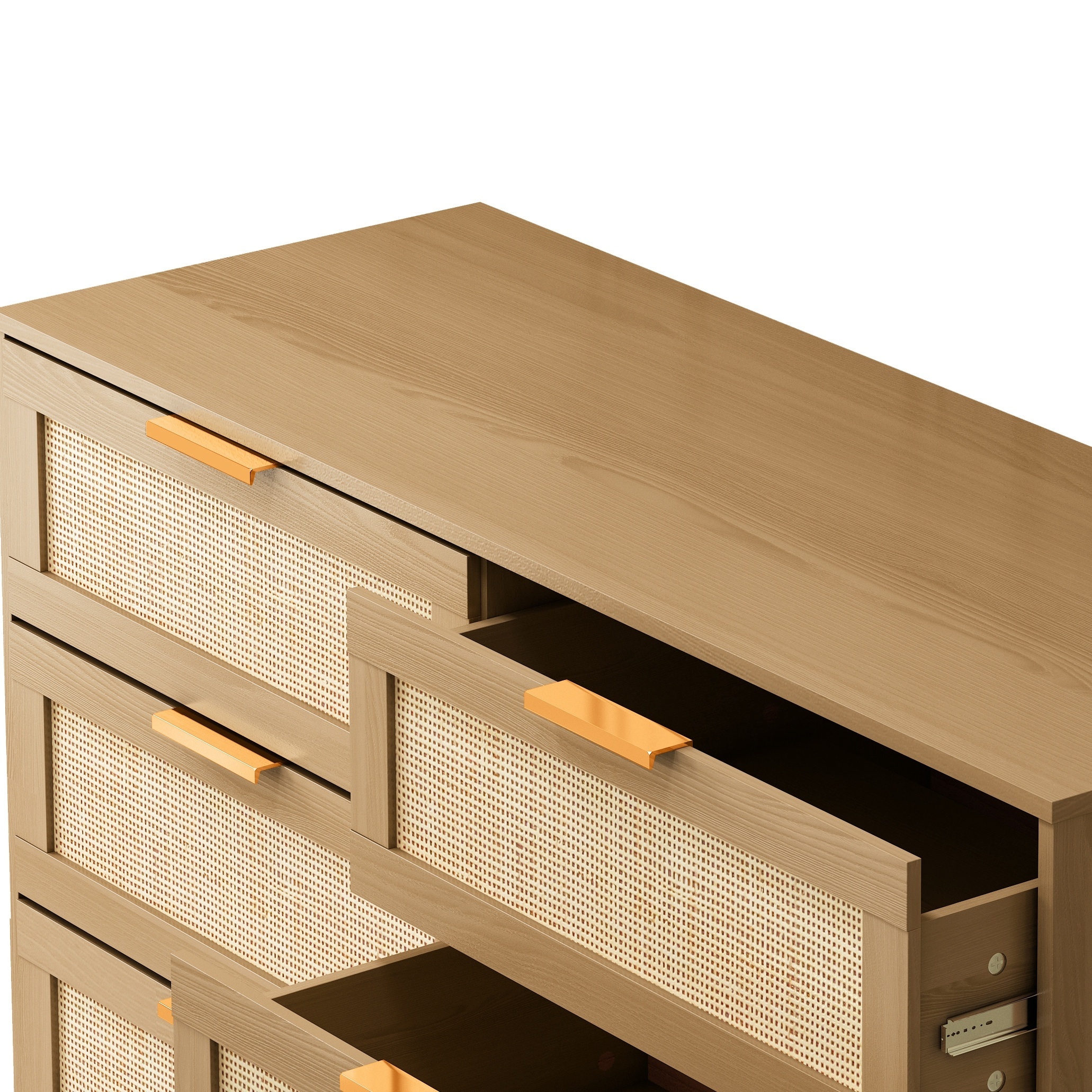 1pc 6-drawer 43.3" Rattan Dresser, Wooden Double Dressing Table With ...