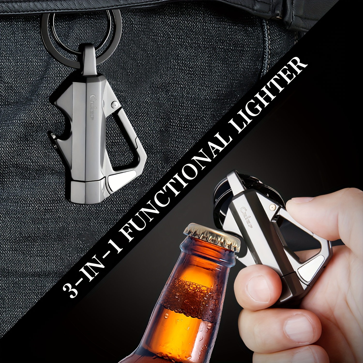 portable keychain lighter butane lighter with bottle opener metal windproof lighter ideal equipment for outdoor and camping easter gifts not included without battery Product details 1