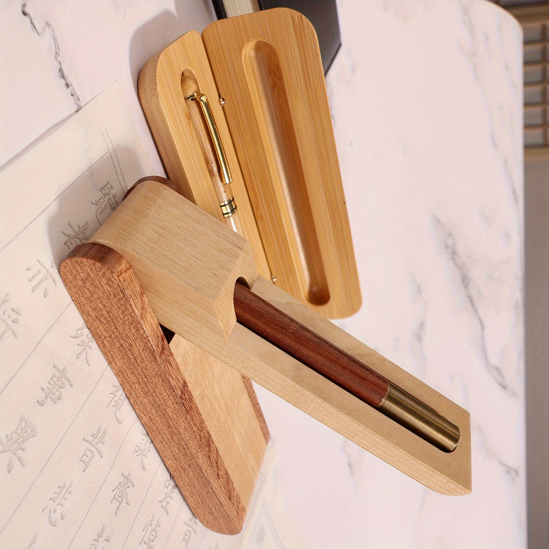 

Rustic Bamboo Pen Organizer: Foldable And Portable, Perfect For Desk Or Travel - Suitable For Pens, Pencils, And Markers