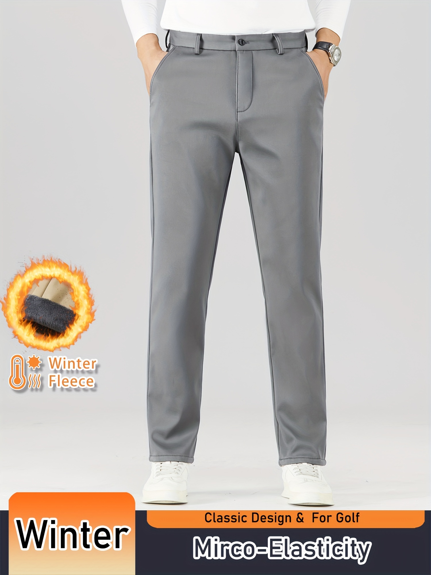 mens winter fleece lined golf pants cotton blend classic Temu - Main Image