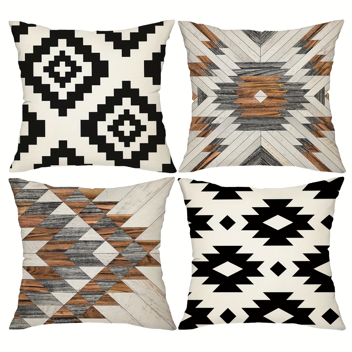 

4pcs, Wood Vein Ethnic Style Throw Pillow Covers, 18in*18in, Modern Boho Geometric Pattern Decoratifile Cushion Covers, Home Decor For Sofa Bedroom Office Car Farmhouse, Without Pillow Cores.