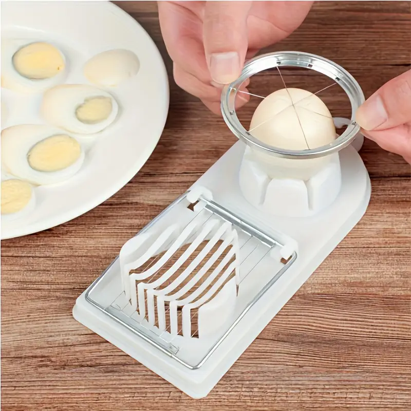 2 in 1 egg slicer cutter for hard boiled eggs manual plastic kitchen gadget with ergonomic handle portable for cooking camping home outdoor dining hard boiled egg slicer cooking accessory food prep details 1