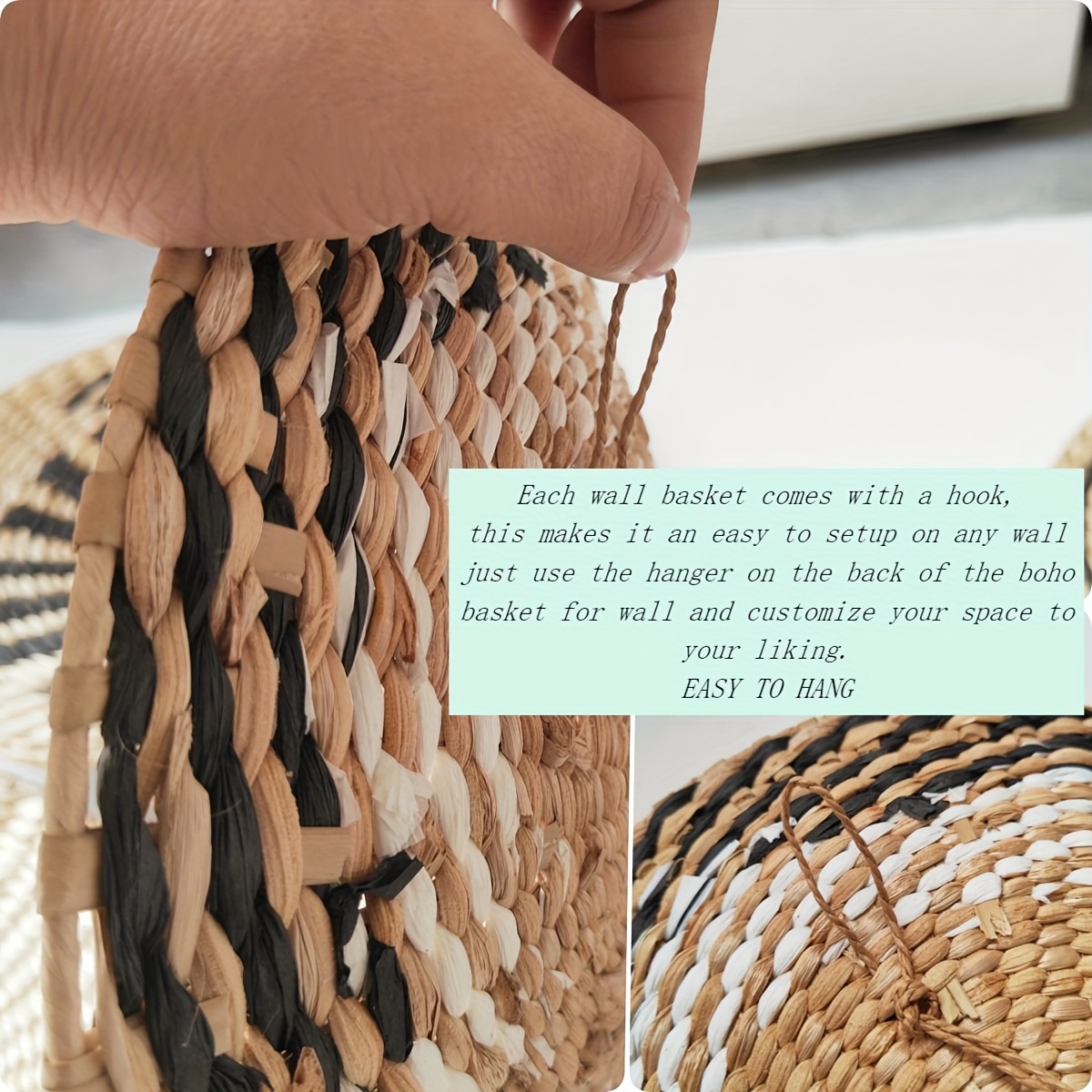 10pcs Boho Rattan Woven Wall Basket Decor Set