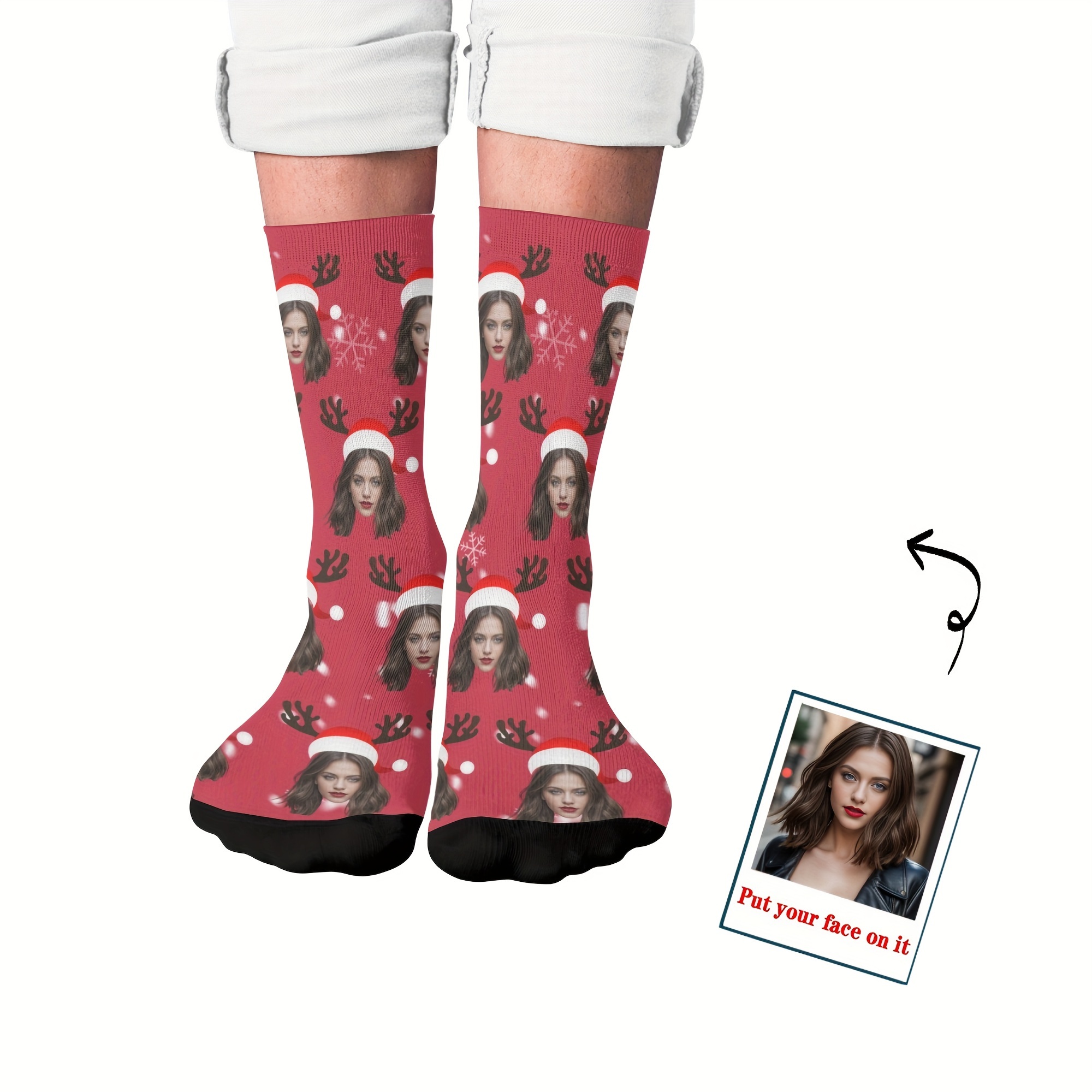 TEMU Custome Face Socks, Personalized Funny Gift Socks With Photo Customized, Novelty Trendy Crew Party Present Socks For Men Women