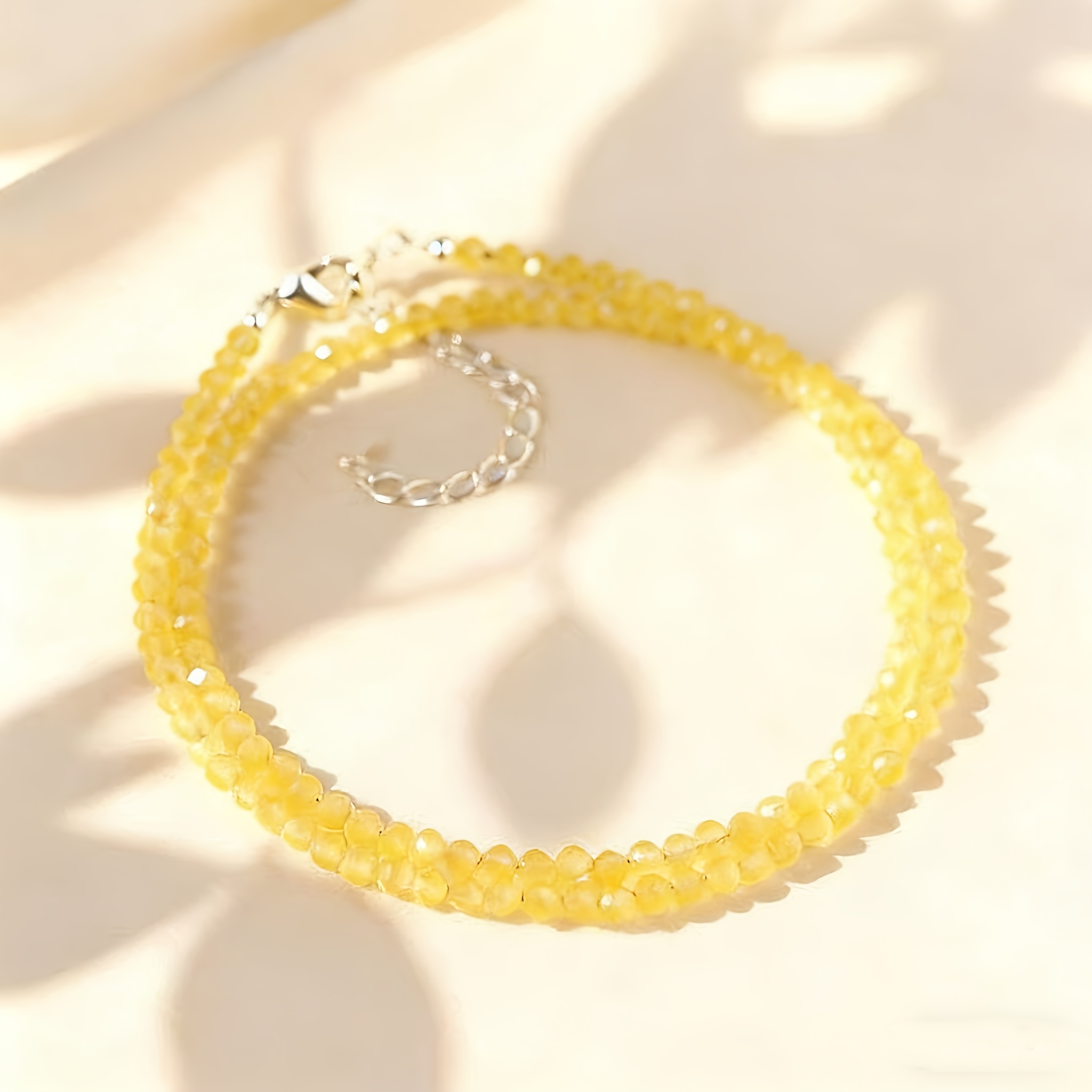 Women's Easy Faceted Bead Necklace with Yellow Zirconia Pendant