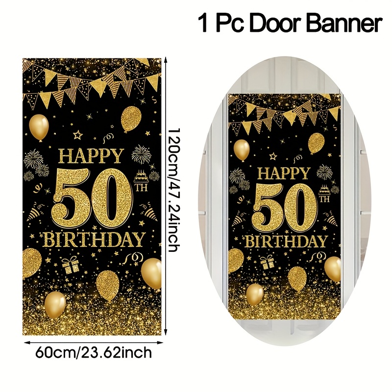 Image of 50th Black Hanging Banner - Polyester, 50year Old Birthday Party Photo Props Backdrop, 50th Happy Birthday Decoration Set Party Needs