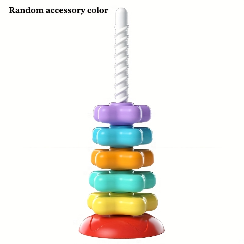 Spinning Carousel Tower, A Children's Ring-toss Stacking Toy That Develops Color, Shape, And Size Recognition Skills. An Educational Early Learning Toy Gift. Accessory Colors Are Random