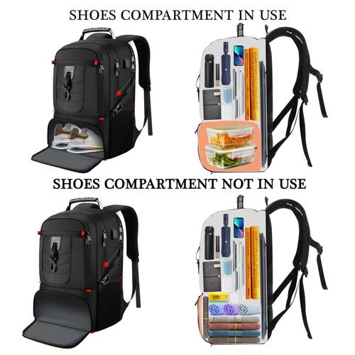 large capacity travel laptop backpack with shoe compartment with charging port sports gym bag hiking camping rucksack