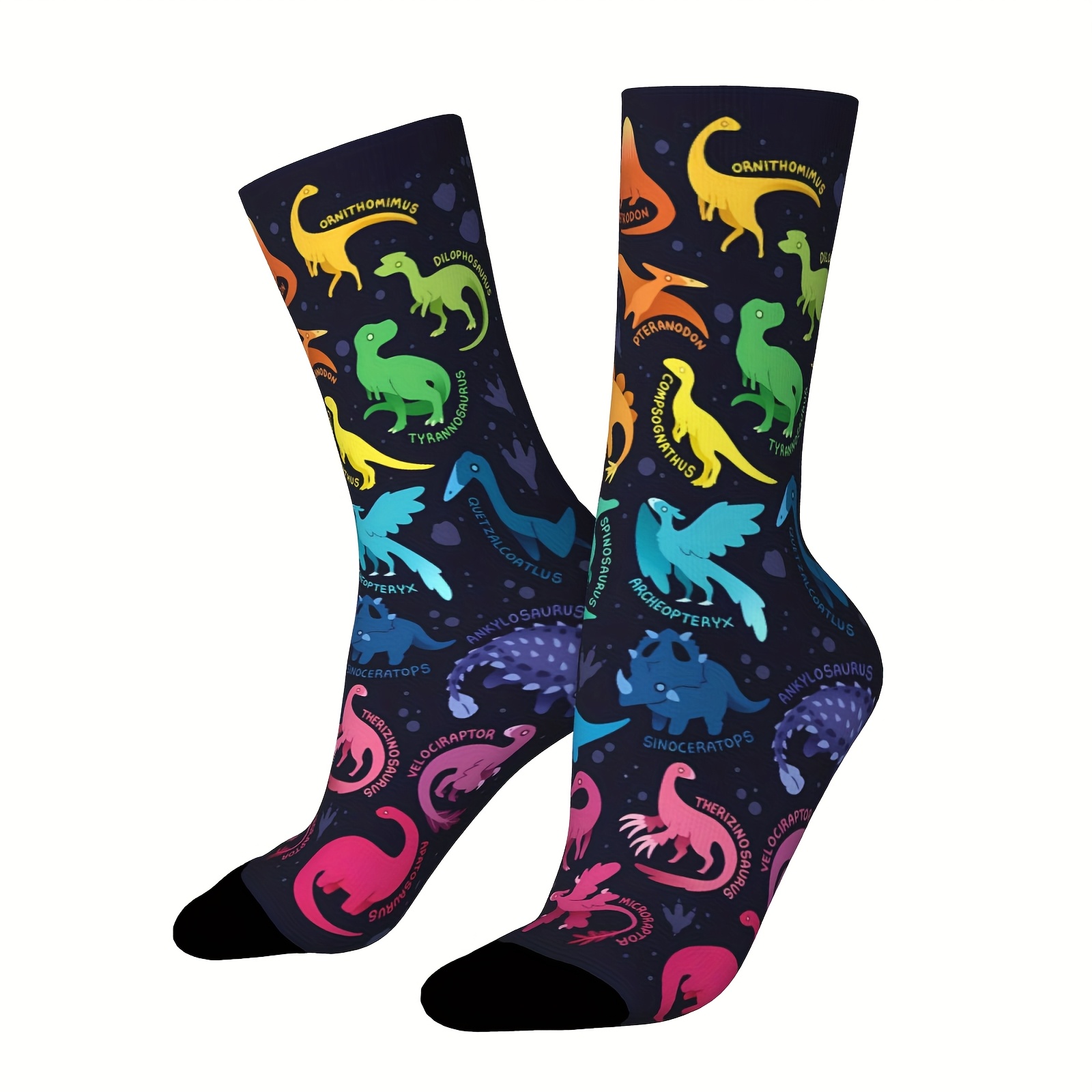 TEMU A Pair Of Unisex Outdoor Socks, Mid-calf Dinosaur Print Halloween Socks, Machine Washable, Suitable For Outdoor Sports Enthusiasts, Comfortable
