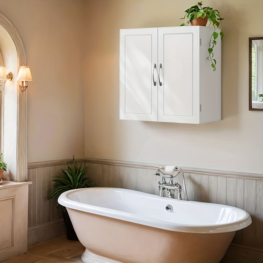 Image of Storage Cabinet, Wall Cabinet, Wall-mounted Bathroom Cabinet With Adjustable Shelves, Sturdy And Durable, Suitable For Bathrooms And Toilets, 80 X 60 X 60cm