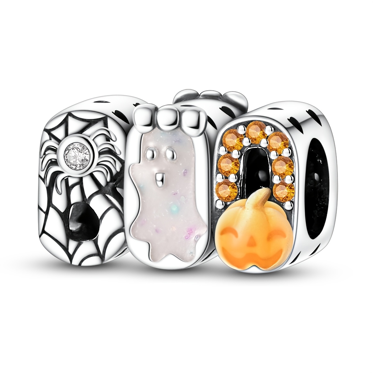 TEMU 1pc Breloques de Design Originales Argentées pour Femmes, Perles BOO Phosphorescentes, Compatibles avec Bracelet et Collier Originaux