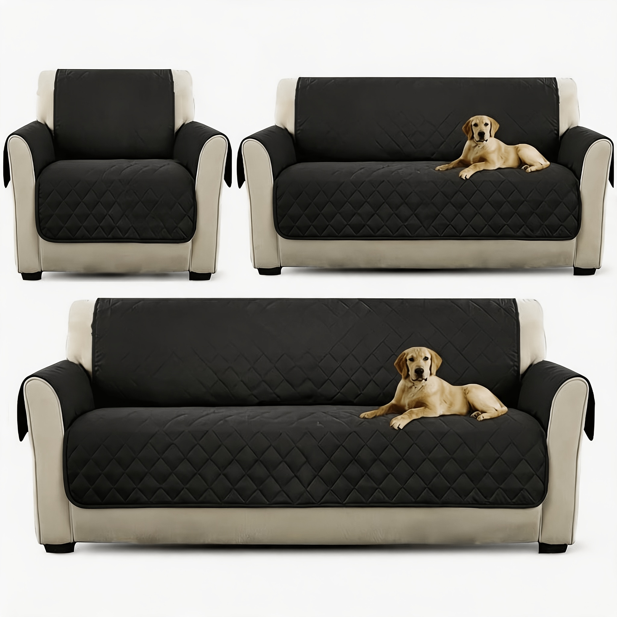imagen del artículo   reversible para sofá de perro de 2/3 asientos - protector de poliéster  , elástico y  ,   para mascotas, lavable, tamaño universal, diseño reclinable, con detalles rojos, confort para mascotas |     para sofá |   lavable