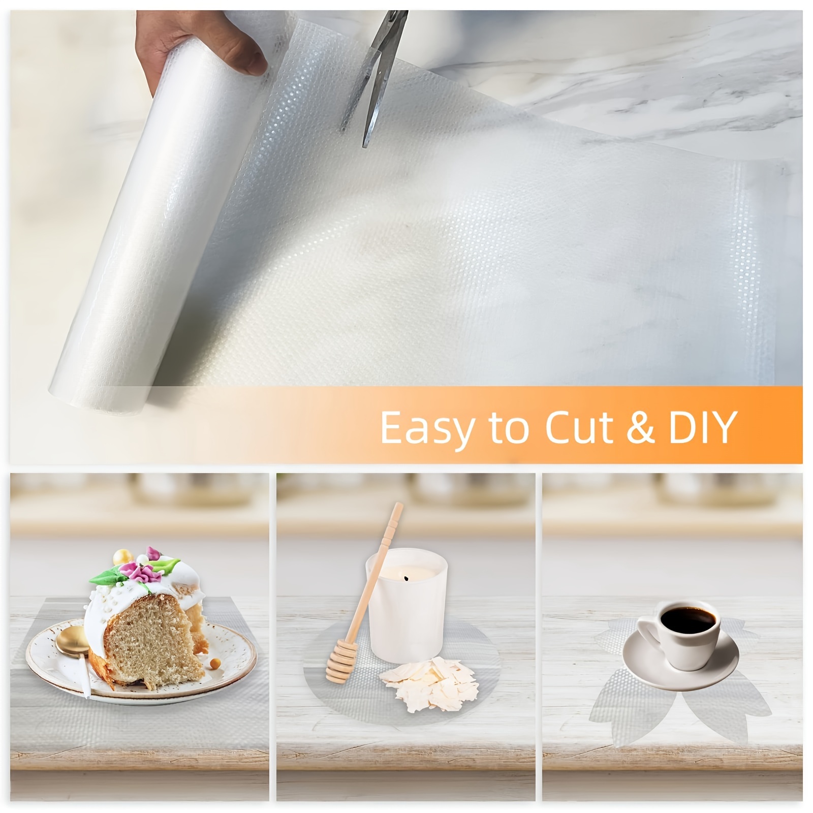 1 roll of waterproof and anti slip plastic shelf liner roll, multi-purpose cabinet drawer liner. Suitable for cutting mats in kitchens, refrigerators, and tables.