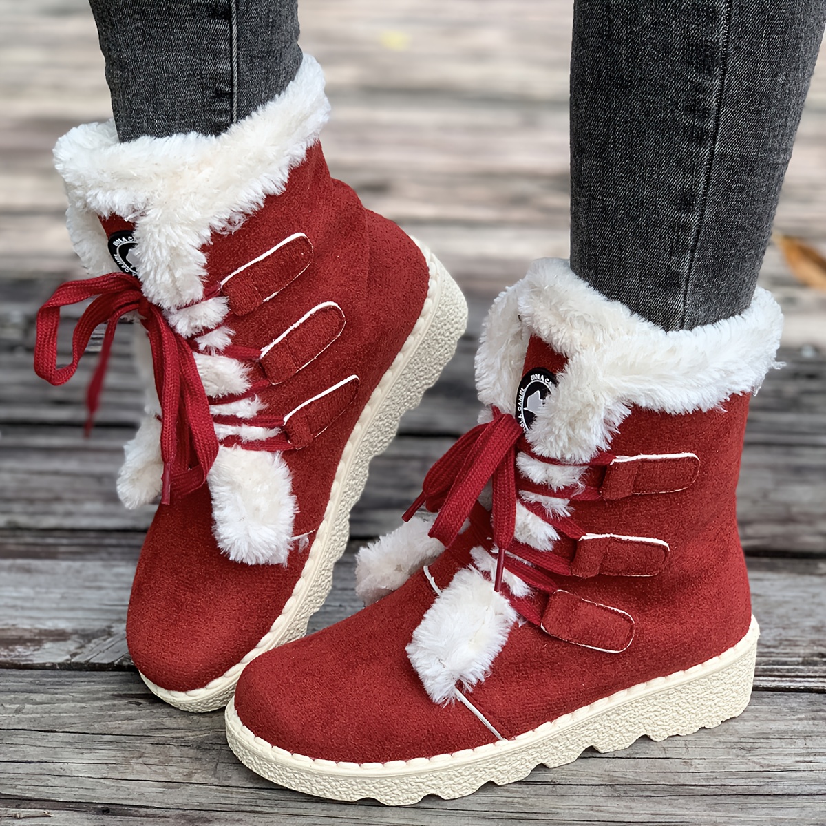 ladies winter footwear cozy   calf boots designed for snow featuring a lace up style Product details 8