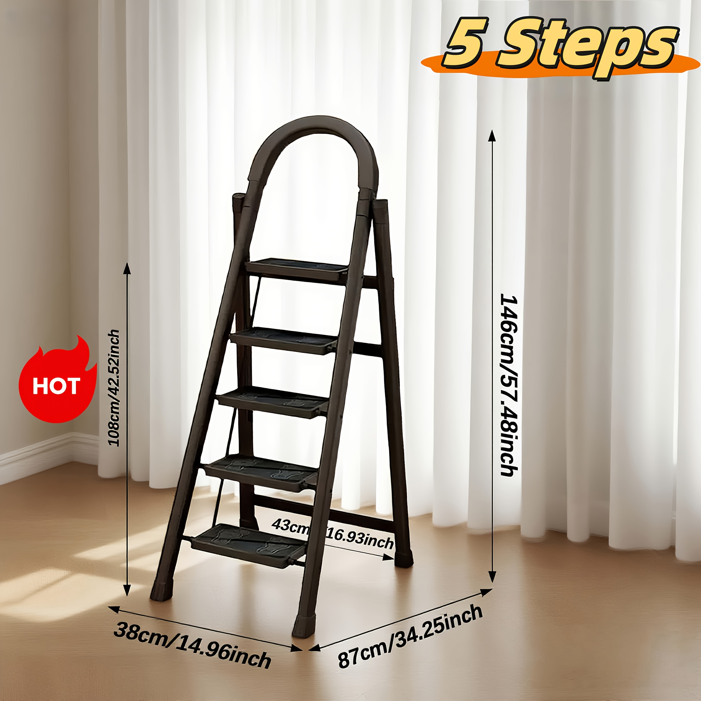 TEMU 3/4/5 Heavy-duty Reinforced Foldable Ladder With A Load Capacity Of 450 , Foldable Step Ladder With A Tool Rack, Slip-resistant Steps, Sturdy