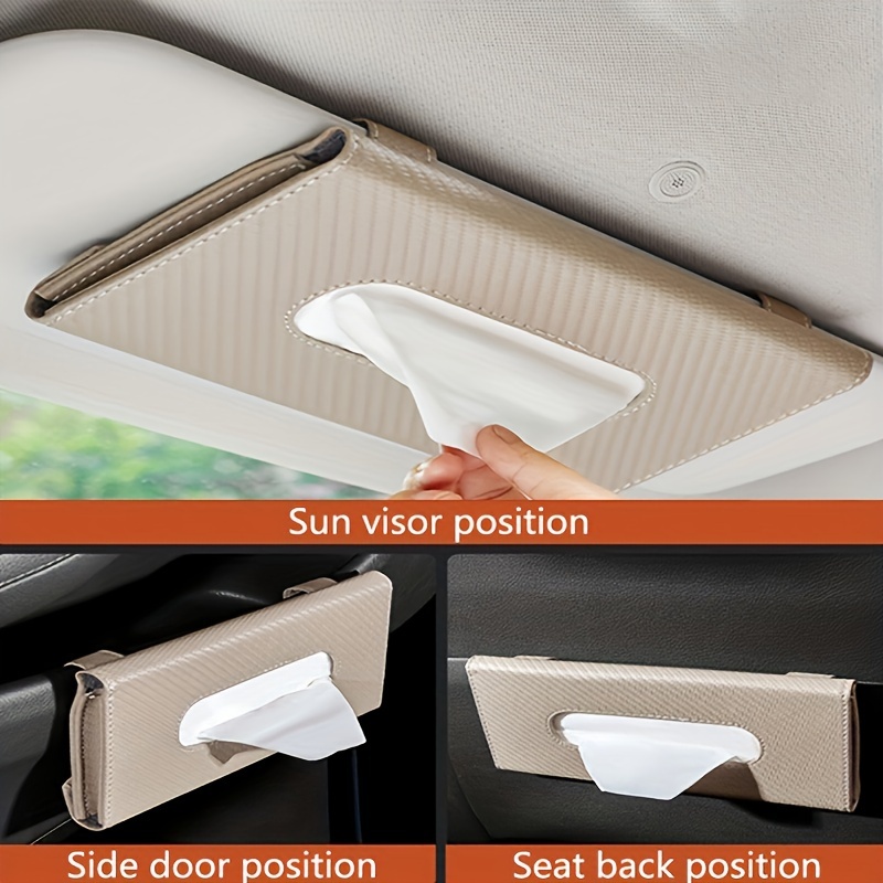 2er-Set Auto-Sonnenblenden-Taschentuchhalter – Aus PU-Leder, Einfach Clipbar, Hält Taschentücher Griffbereit Für Beifahrer & Fahrer (Beige)