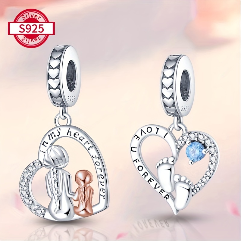 

925 Pure Silvery Love Foot, Mother And Daughter Pendant, Suitable For Necklaces, Pendant Bracelets, Bracelets Or Other Styles Of European Bracelets, And A For Women, Family, Friends, And Lovers