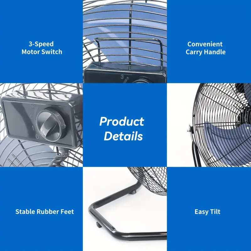 20 inch high floor fan heavy duty metal cradle floor fans with 360 tilt for warehouse workshop and basement black blue details 3