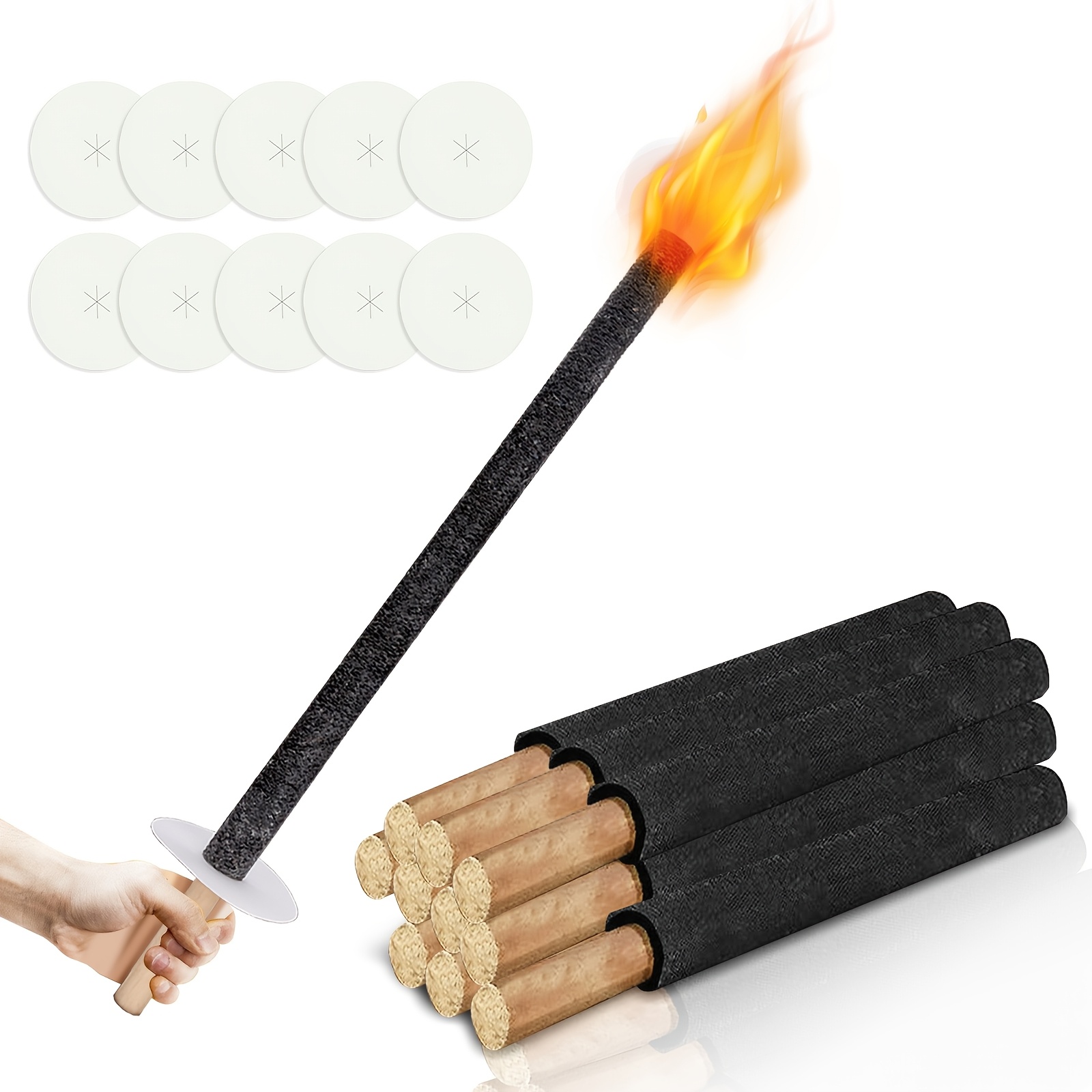 Image of 42cm Candle Torch Set With Hand Guard, 90-100 Minutes Suitable For Hiking, Parties, Gardens, Bonfires, New Year, Christmas And St. Martin's Day, In Packs Of 10/25/50/100
