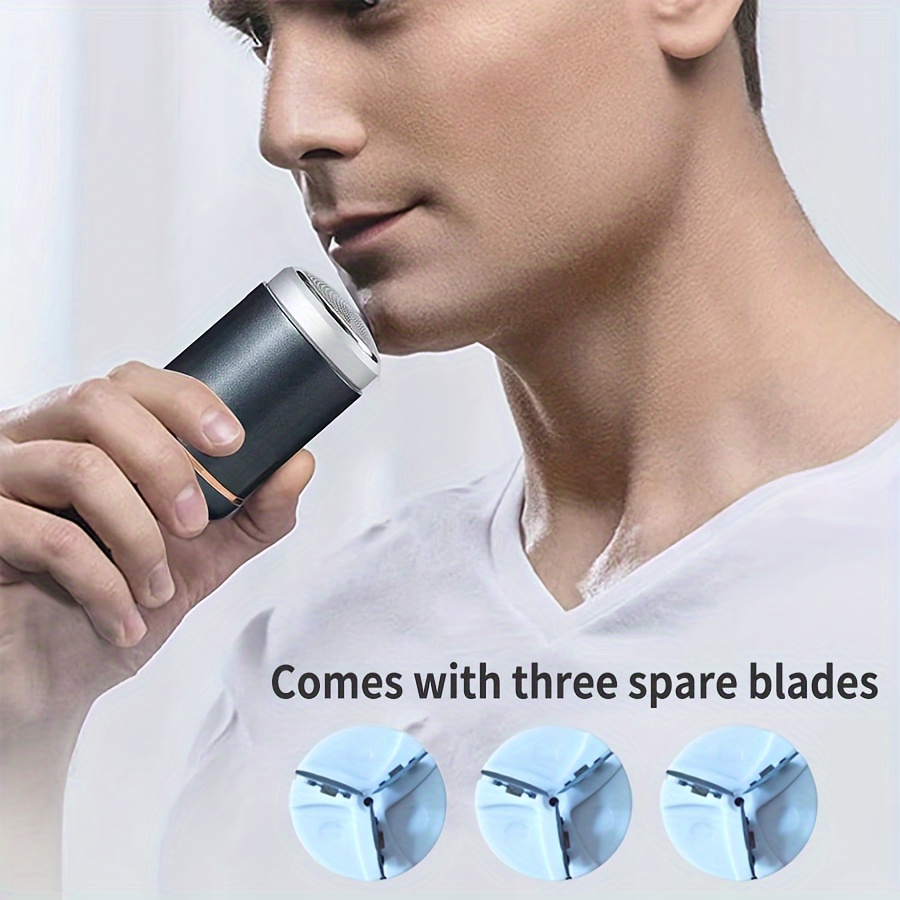   portable mini shaver for men usb rechargeable compact beard trimmer with 60 min   titanium alloy blades water washable heads ideal for travel car use   3 extra blades mini portable shaver Product details 1