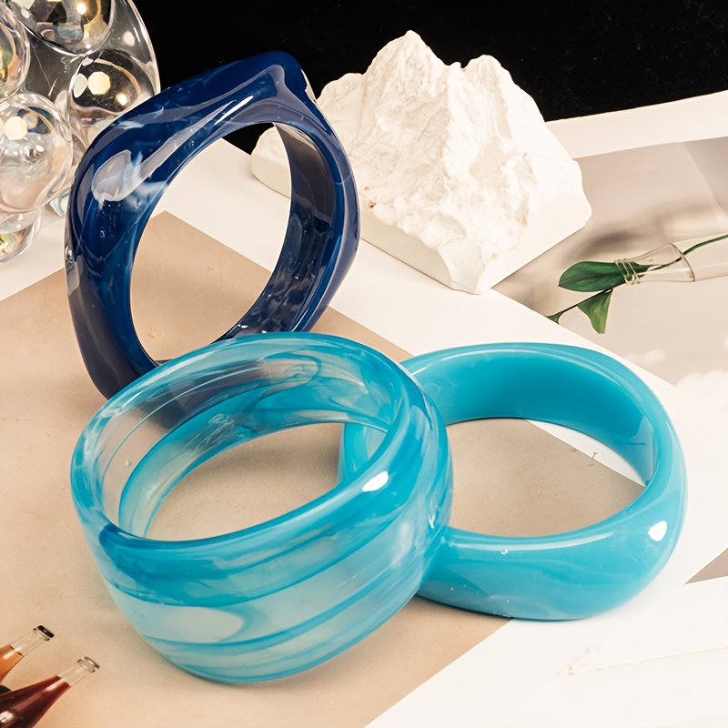 3pcs Irregular Resin Bangle Set, Premium Fashion Wide Bangles