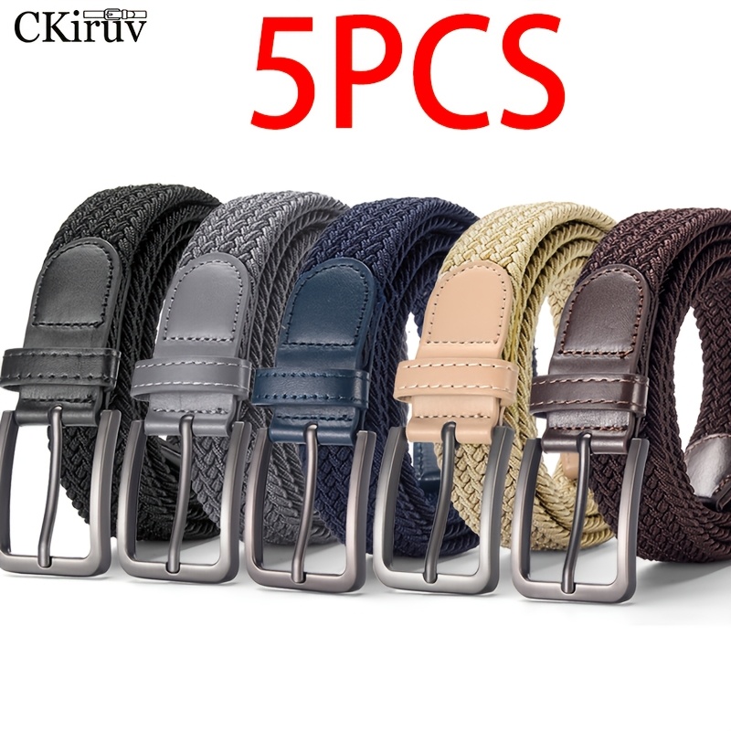 TEMU 5pcs Unisex Elastic Woven Belts, 1.34in Width, Punch-free Adjustable . Durable, Breathable, -friendly And Soft. Minimalist All-match For , Fits