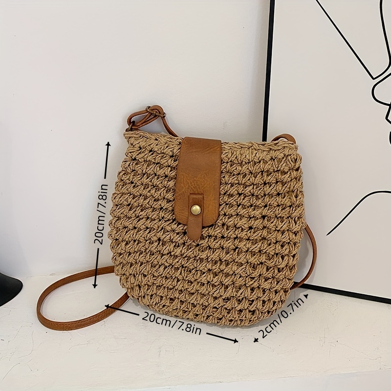 TEMU New Straw Bag, Summer Solid Color Braided Bucket Bag, Beach Vacation Shoulder Bag, Simple Fashionable Crossbody Bag