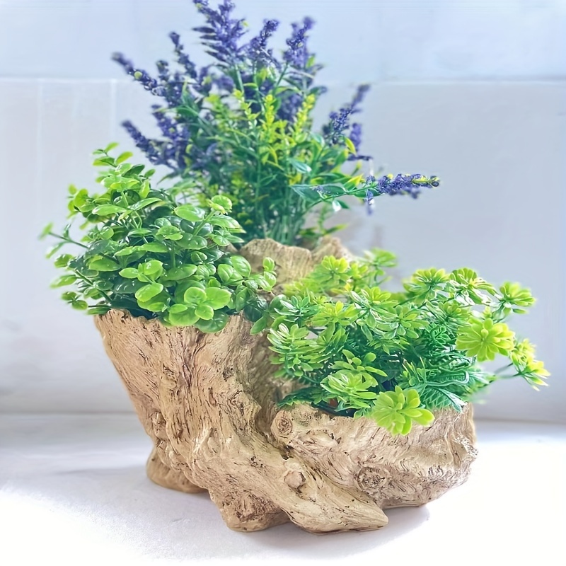 

Vintage-inspired Resin Succulent Planter - Unique Tree Stump Design, Lightweight For Indoor/outdoor Use