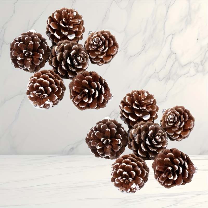 TEMU 12 piñas artificiales, piñas naturales hechas a de 1.57 pulgadas con puntas de nieve - Ideal para decoración de árboles de Navidad, manualidades