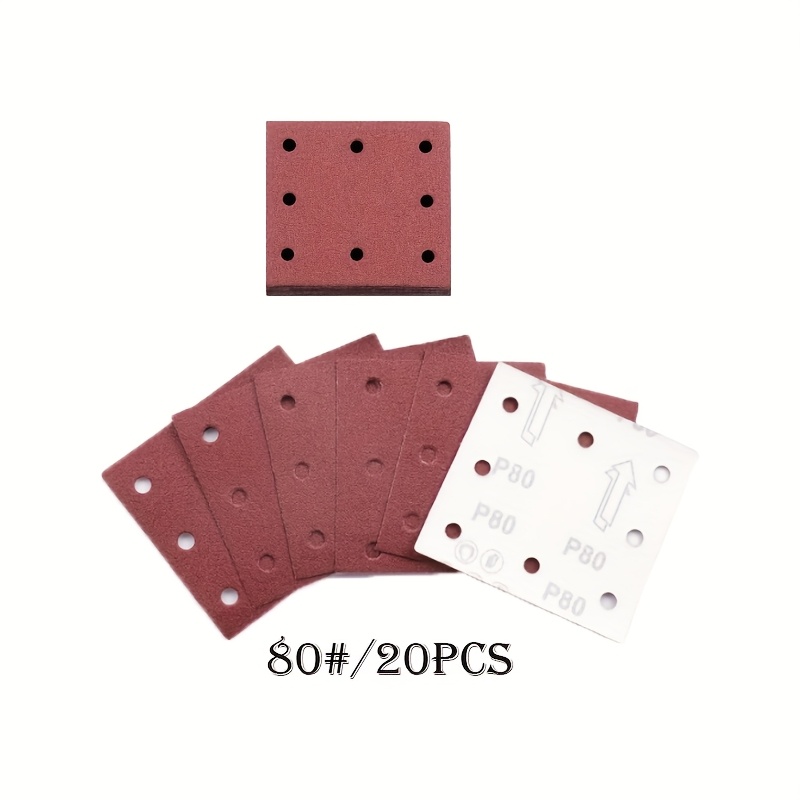 TEMU 20pcs 110x115mm 8-hole Sandpaper, 40/60/80/100/120/150/180/220/240/320/400/600/800 Grit Sandpaper Set Rectangular Sandpaper Sandpaper Pad For