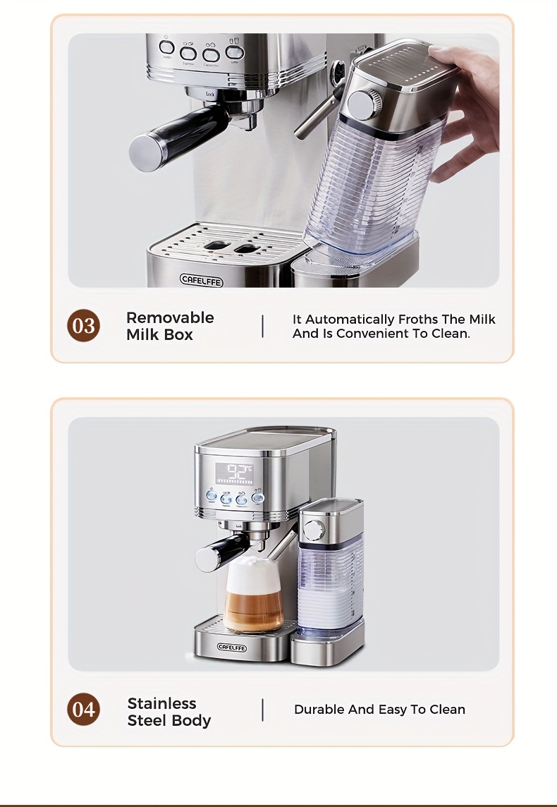 CAFELFFE MK801 Semi-Automatic Espresso Machine, Featuring An Automatic Milk Frothing System For One-touch Preparation. Equipped With 20 Bar High Pressure, Self-cleaning Function, Digital Display, And Temperature Control. Ideal For Home And Office Us