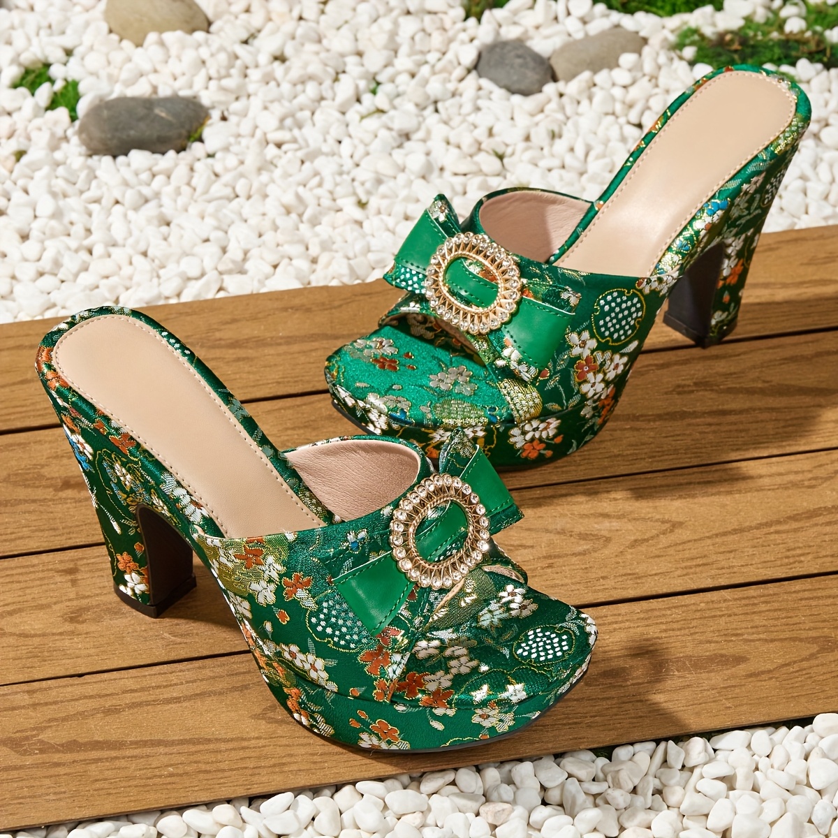 womens       sandals elegant square toe high heel slip on bohemian style with shiny metallic   suitable for parties banquets and weddings women shoes Product details 12