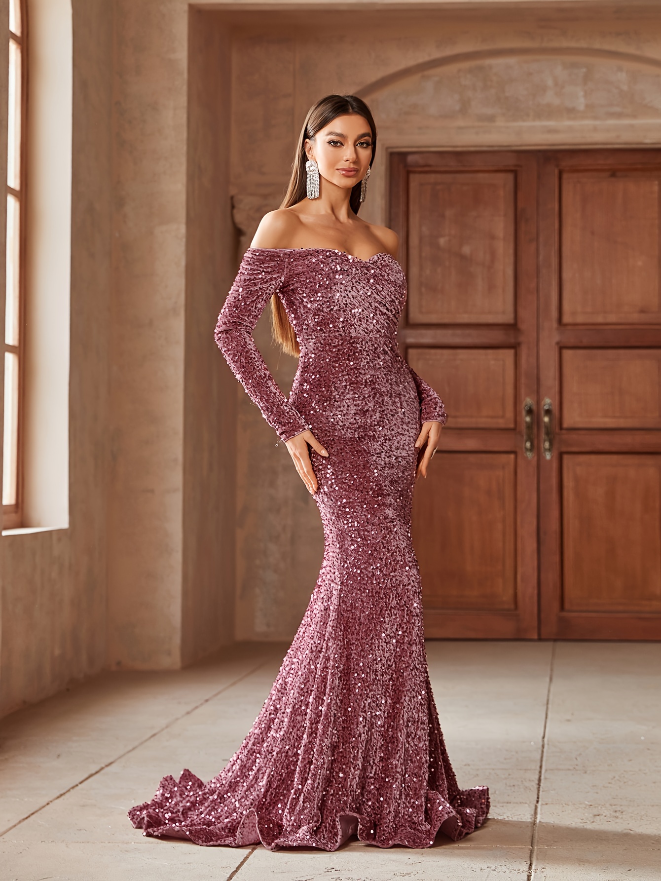bodycon long evening dress Dressime Women Modest Prom Dresses A Line Halter Metallic Long Formal  Dresses With Slit – dressime