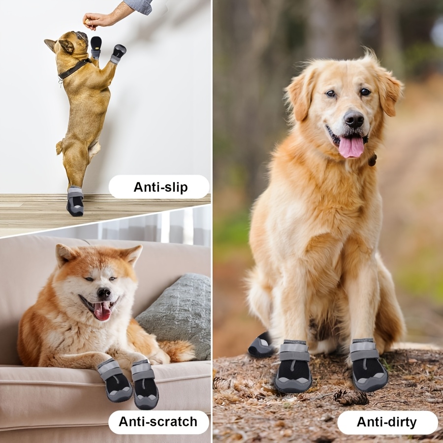 4pcs Water-Resistant Dog Boots with Adjustable Straps