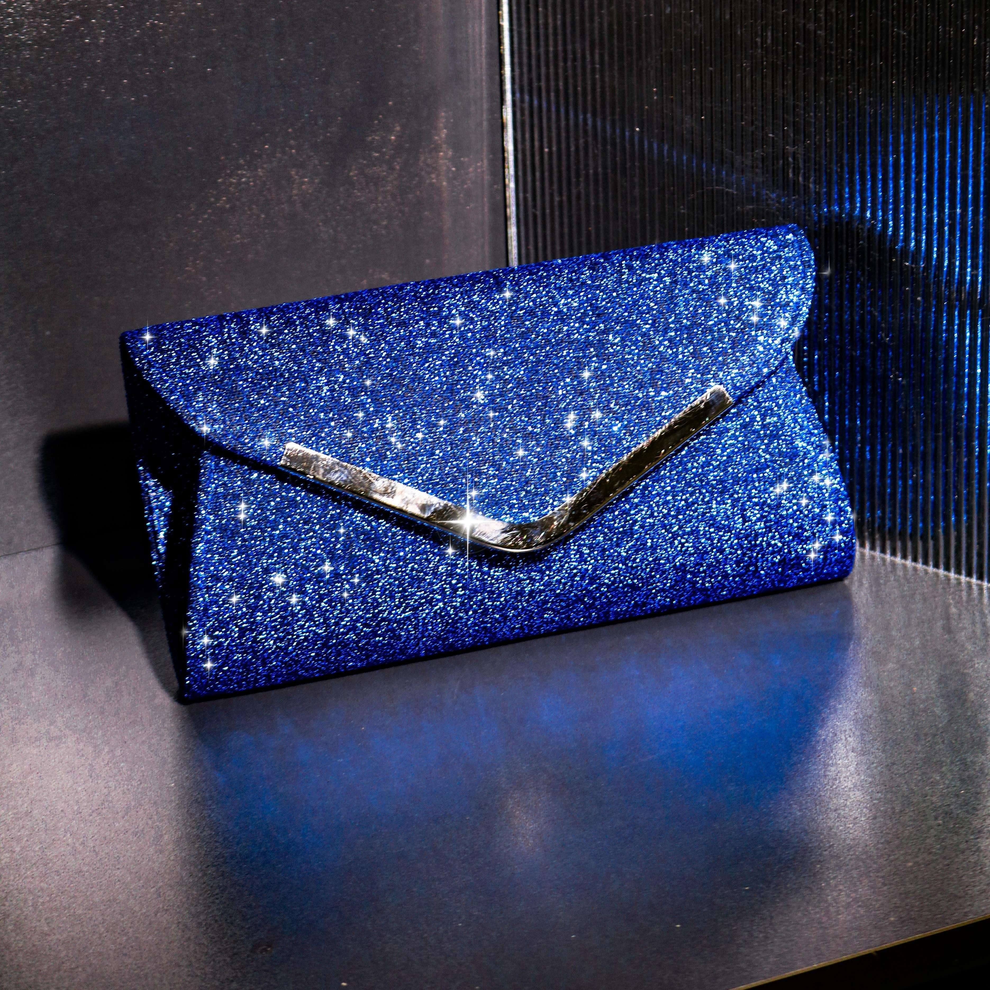 Abendtasche Clutch Blau Silber Elegante Quadratische Handtasche