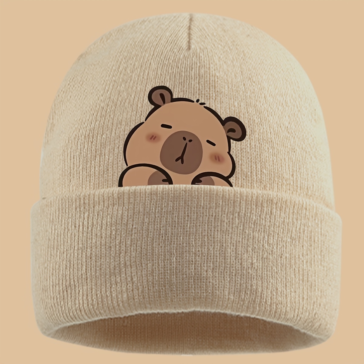 TEMU 1 pièce Bonnet bord avec imprimé capybara , Bonnet décontracté extensible et chaud pour homme et femme pour /hiver, Bonnet , confortable, chaud