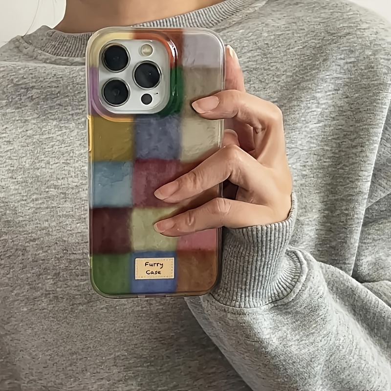 TEMU Phone Case: 1 Vintage Colorful Checkered Pattern Large Hole Swirl Pleated Phone Case, Compatible With Iphone 16/11/13/ Plus/15 Pro/15 Pro