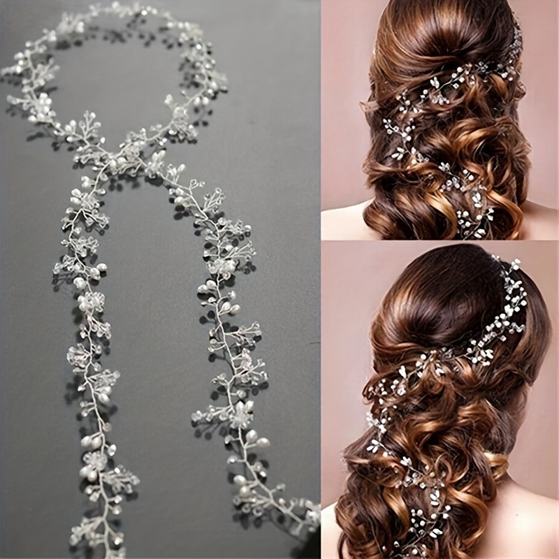 

35cm Faux Pearl Hair Vine Wedding Imitation Crystal Bridal Hair Jewelry Accessories Headpiece