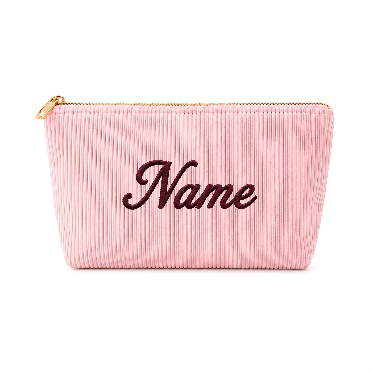 TEMU Personalized Embroidered Name Makeup Bag Corduroy Large Capacity Travel Cosmetic Pouch Custom Toiletry Organizer Women Gift Bridesmaid Birthday