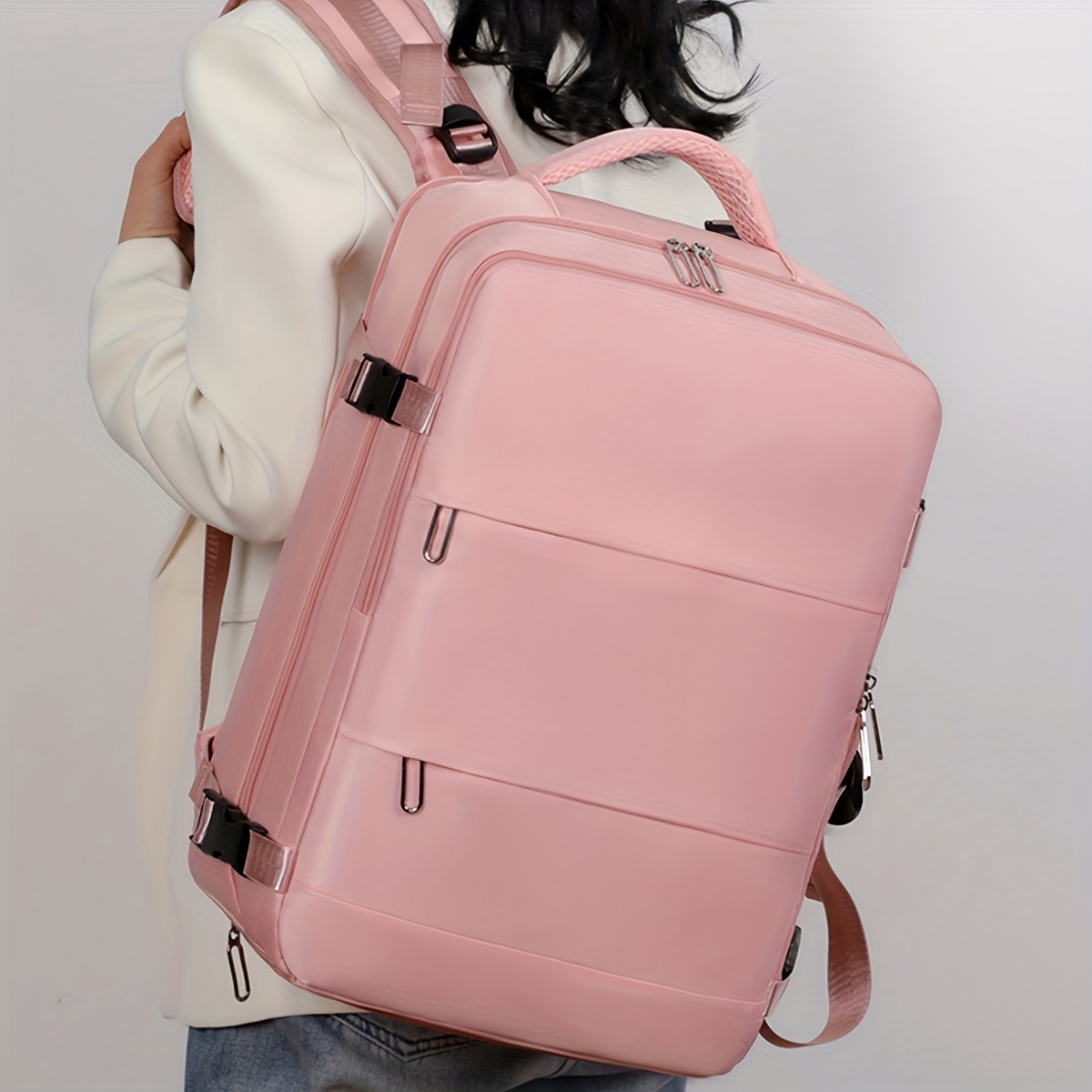 

Water-resistant Backpack With Large Capacity, Multiple Compartments & Laptop Sleeve - Adjustable Straps For Business Travel & Commuting, Pink