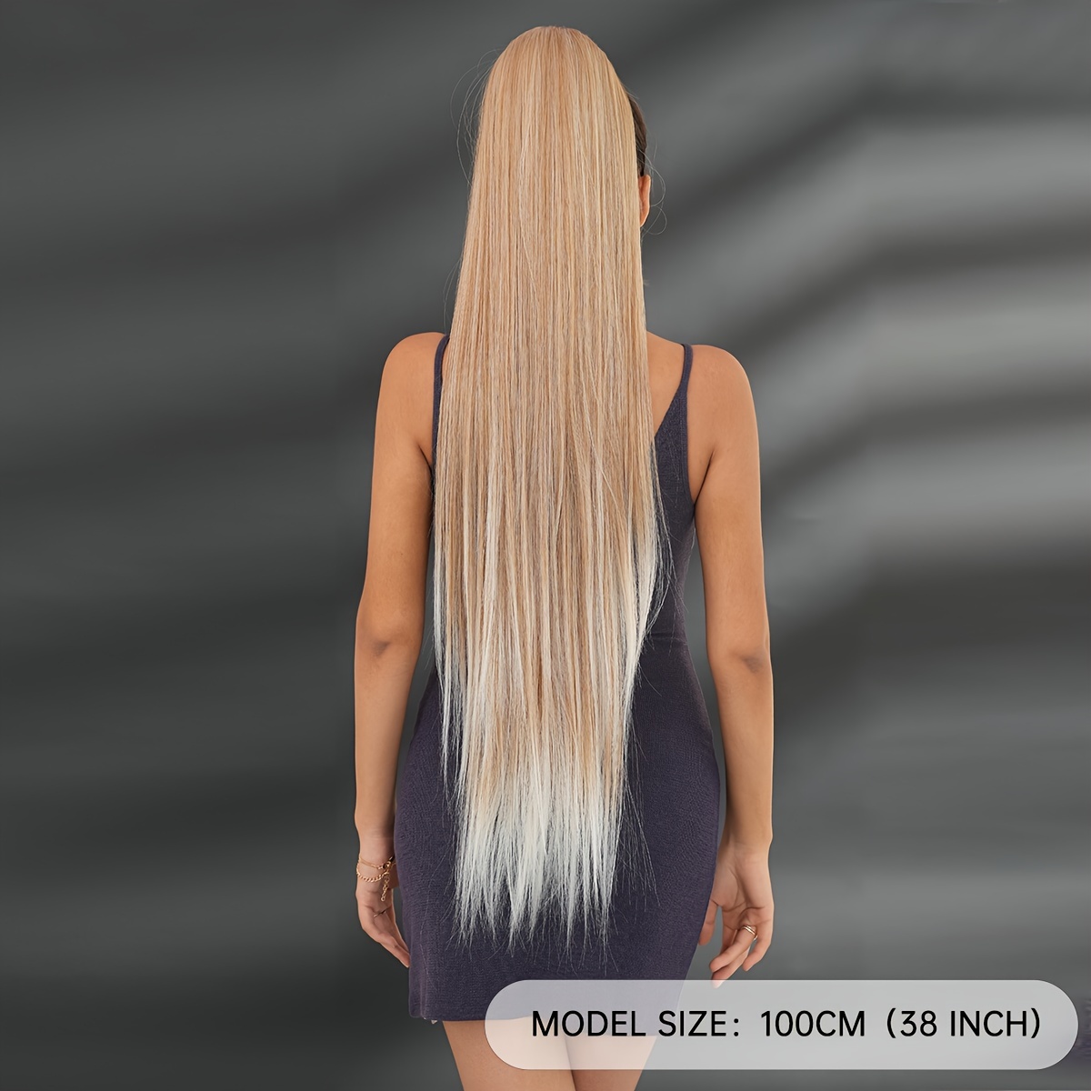 38 inch ombre white to light brown ponytail extension heat resistant synthetic hair for   for daily wear parties details 5