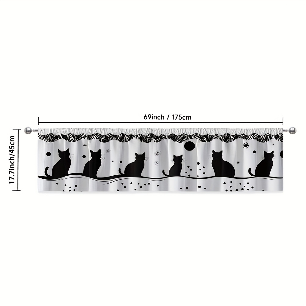 TEMU 1pc, 2d Flat Printing Contemporary Cat Print Modern Short Window Curtain, Versatile Durable Polyester (without Rod), Coffee Shop Living Room