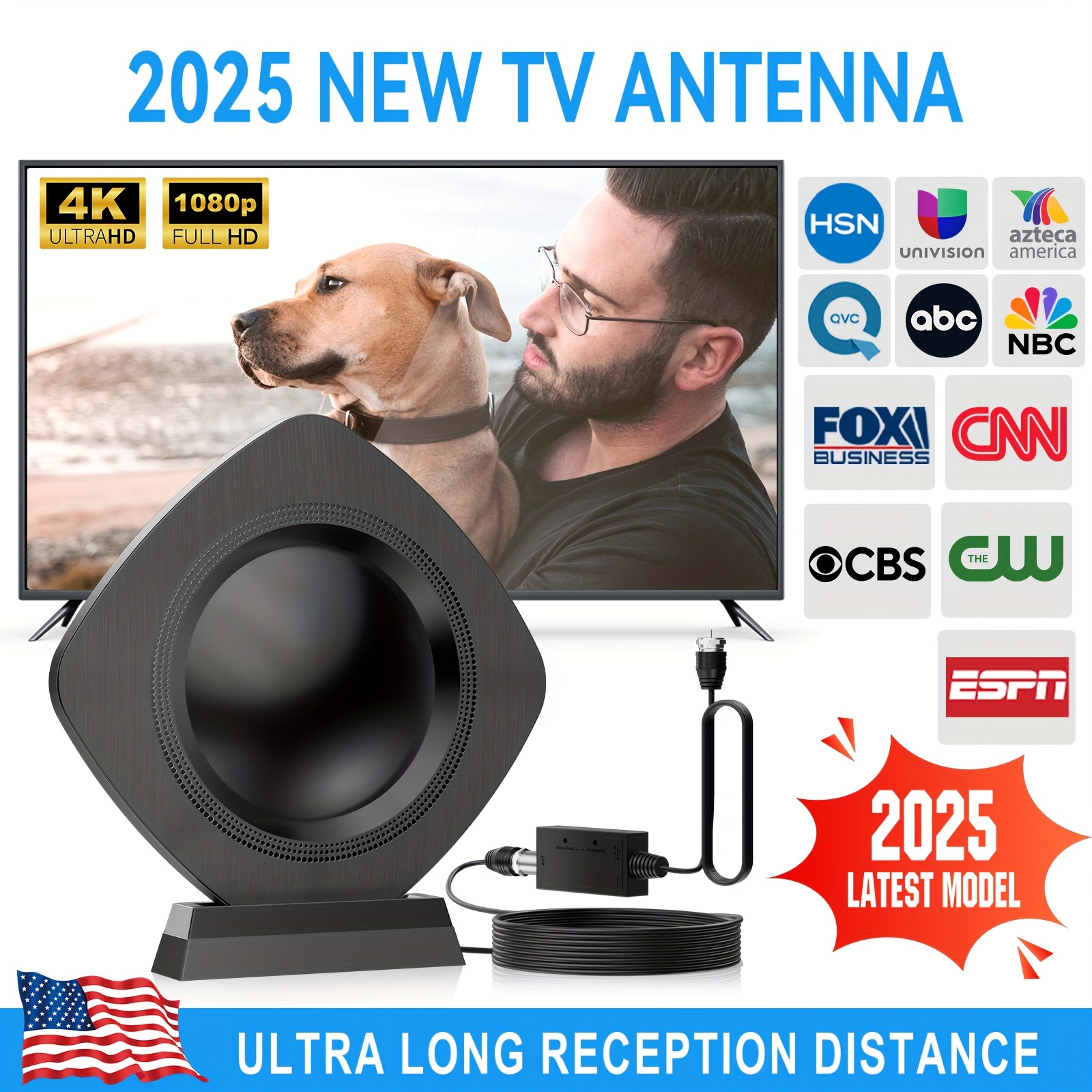 Digital TV Antenna Ultra High Definition 360° Receiving Signal Antenna 200 Kilometers Long Distance TV Antenna Small Portable Indoor Amplified High Definition Digital Antenna For Smart TV Easy To Use Suitable For New And Old TVs Quickly Watch Local