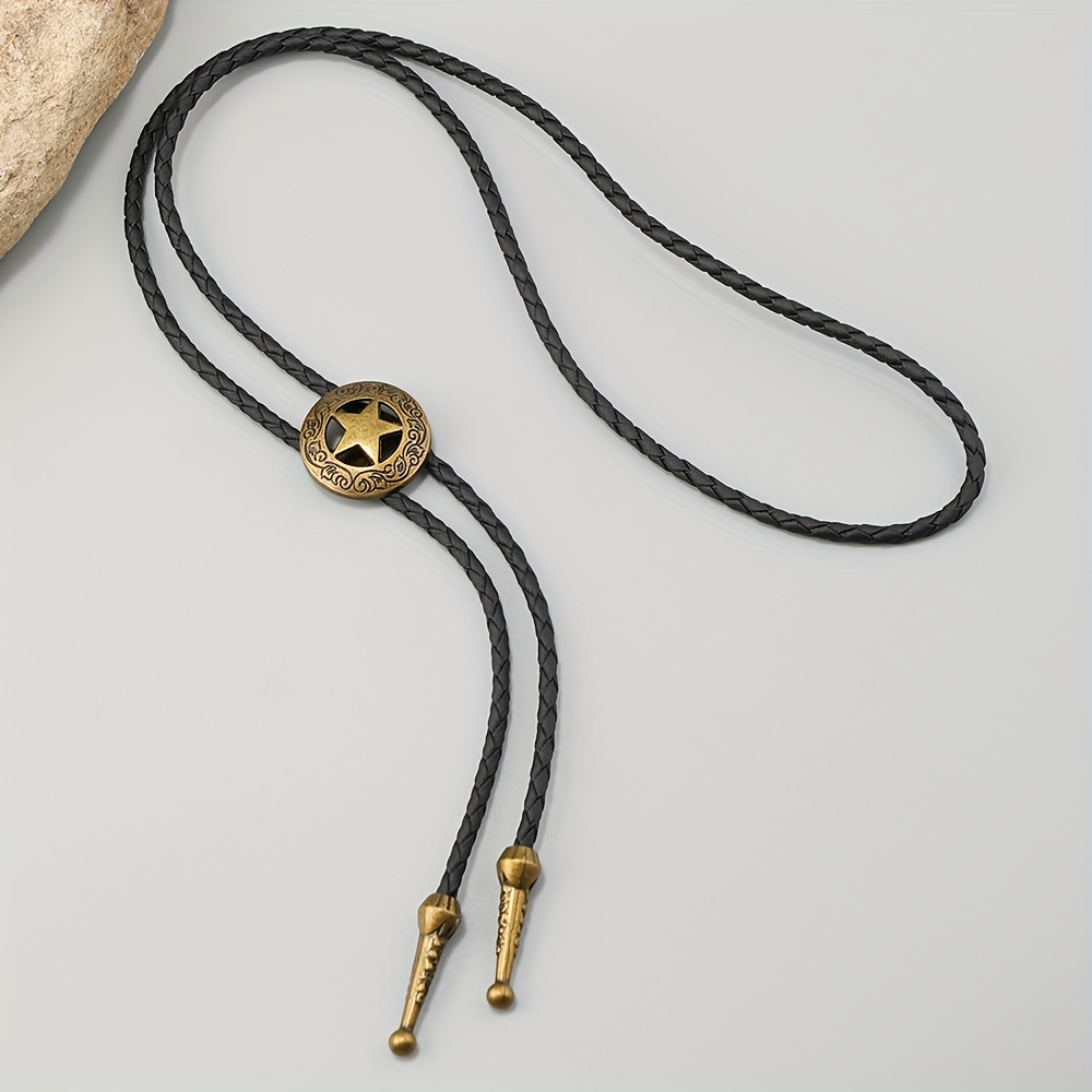 Image of 1 Western Cowboy Bolero Tie, Adjustable Pu Pentagram Pendant Bow Tie For Men And Women