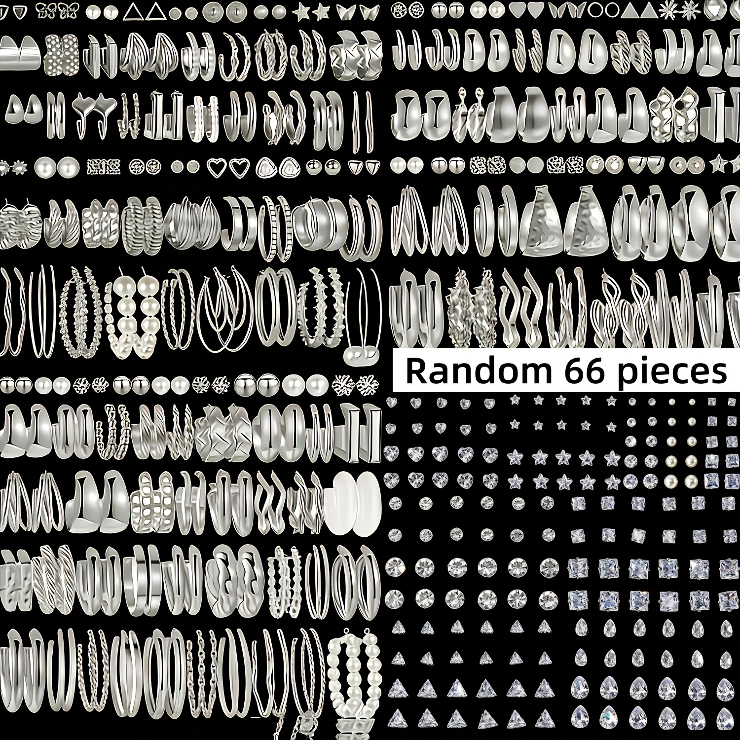 TEMU Juego aleatorio de 36/60/66 piezas, pendientes de lujo y elegantes de C para mujer, juego de pendientes de pedrería, pendientes con forma de