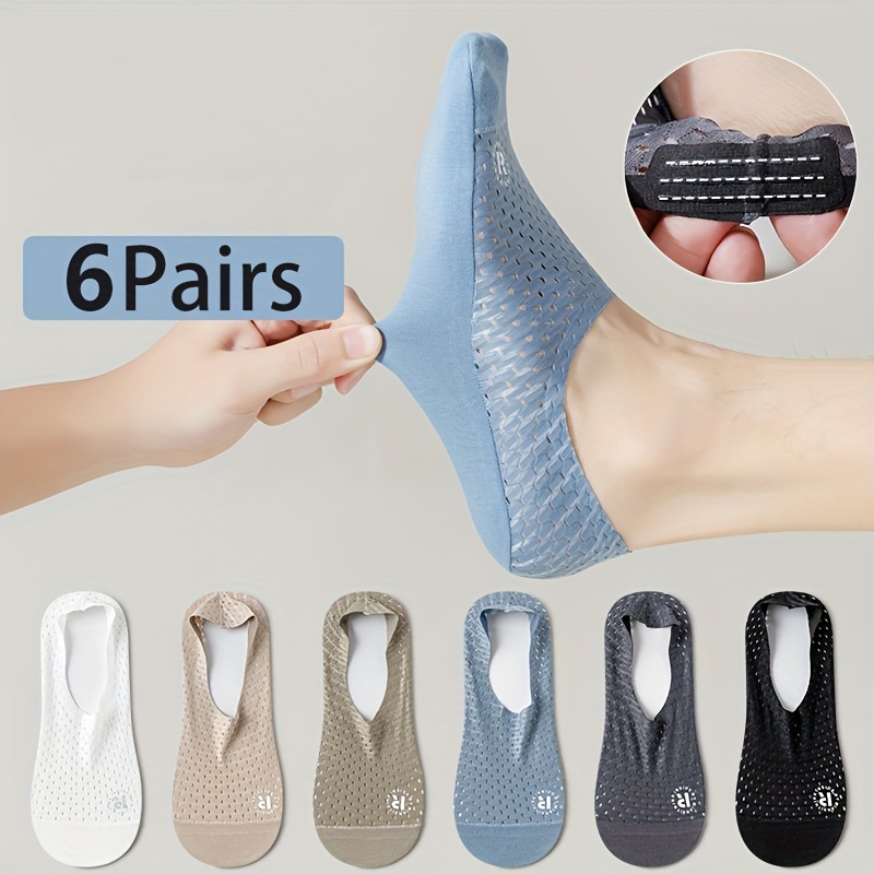 

6pcs Men's Breathable Socks - Anti-slip, Mesh Ventilation Holes, & Casual Wear In Light Blue, White, Beige, Dark Gray, Black, And Nude