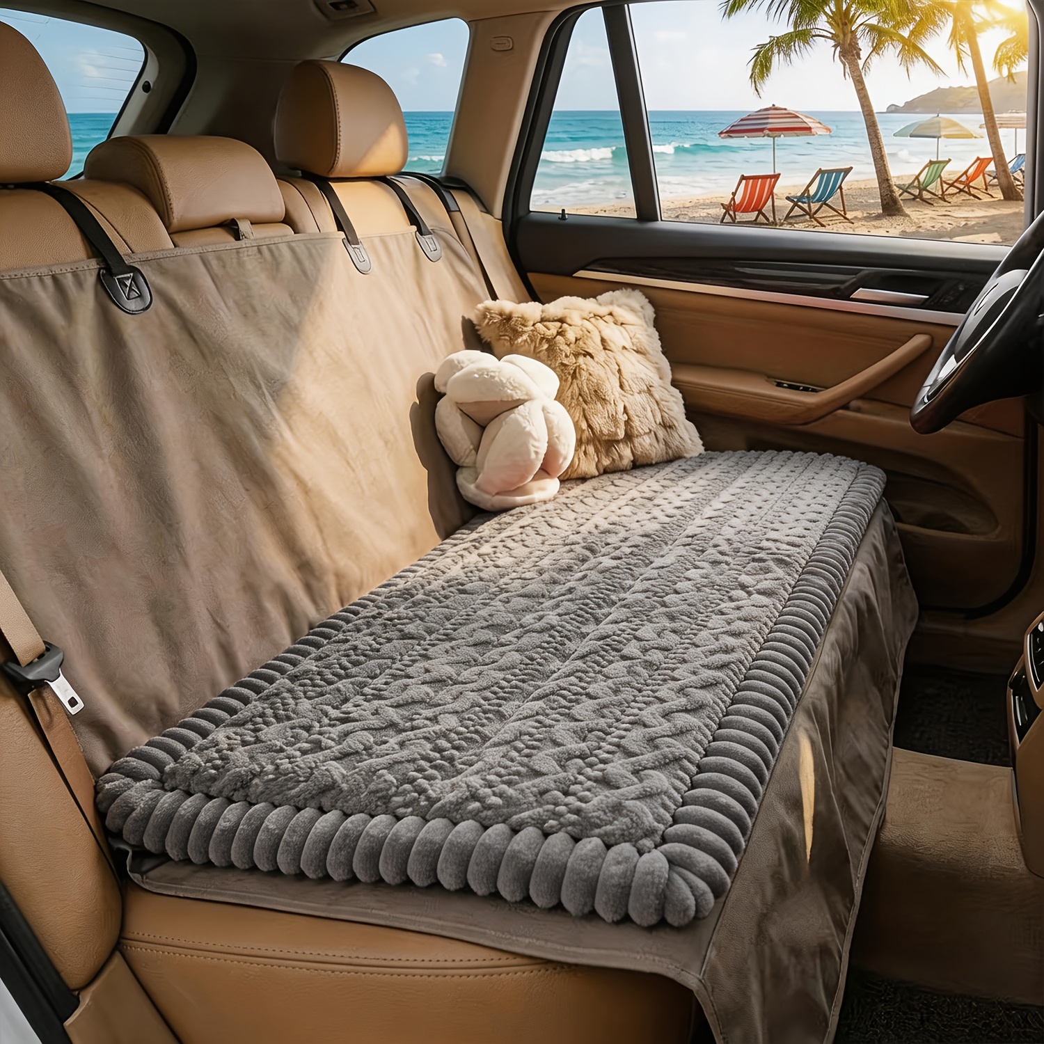 TEMU Dog Car Seat Cushion, Warm And Thick Pet Seat Pad, Full Size Applicable, Suitable For Suvs, Sedans, And Trucks, For Winter Car Travel, Non-slip,