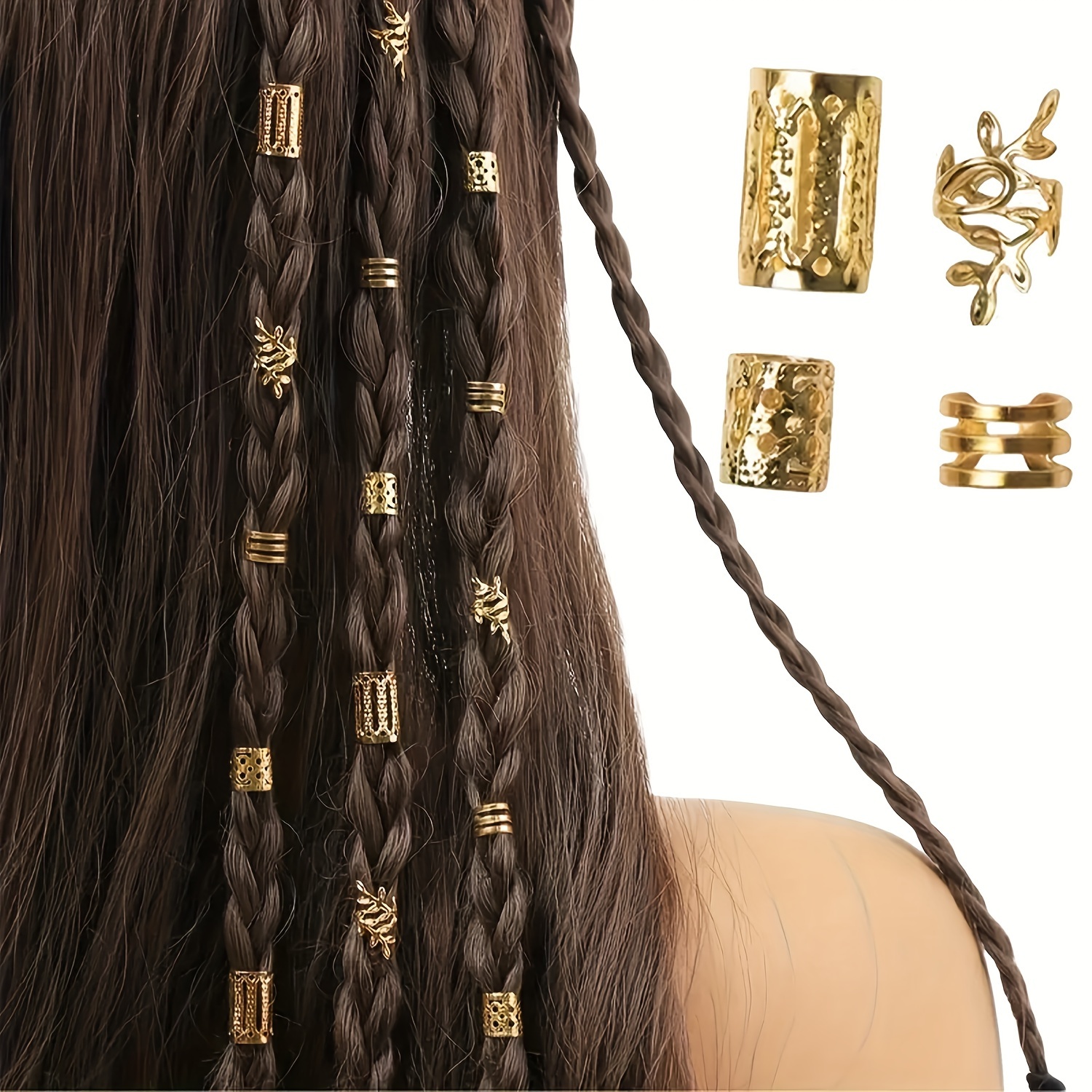 Image of 40pcs Solid Color Hollow Out Braid Rings Vintage Hair Rings Hair Buckles Stylish Hair Accessories For Women And Daily Use Wear