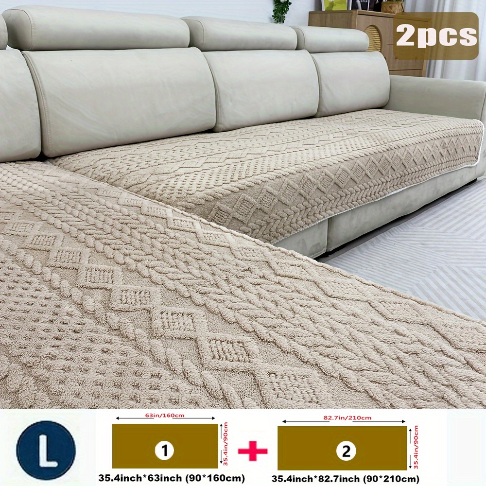 TEMU 2pcs L-shaped Set Of Bosimiya Luxurious Plush Soft, Thick, And Comfortable Winter Sofa Cover, Suitable For 3-4 People Sofas, Scratch Resistant,